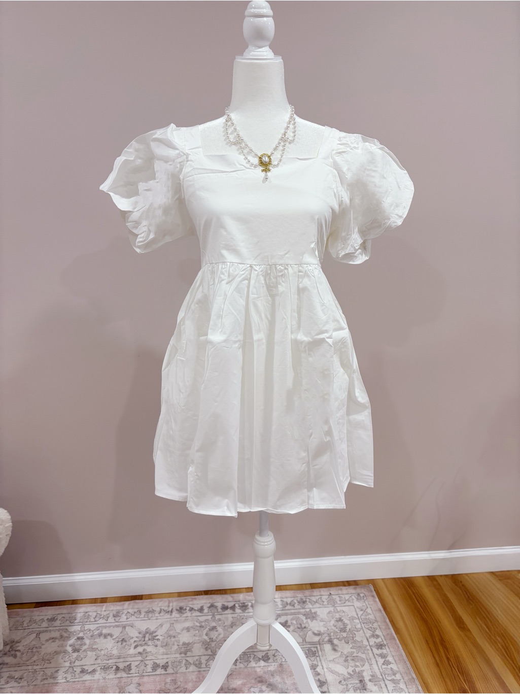 White Puff Sleeve Square Neck Babydoll Dress